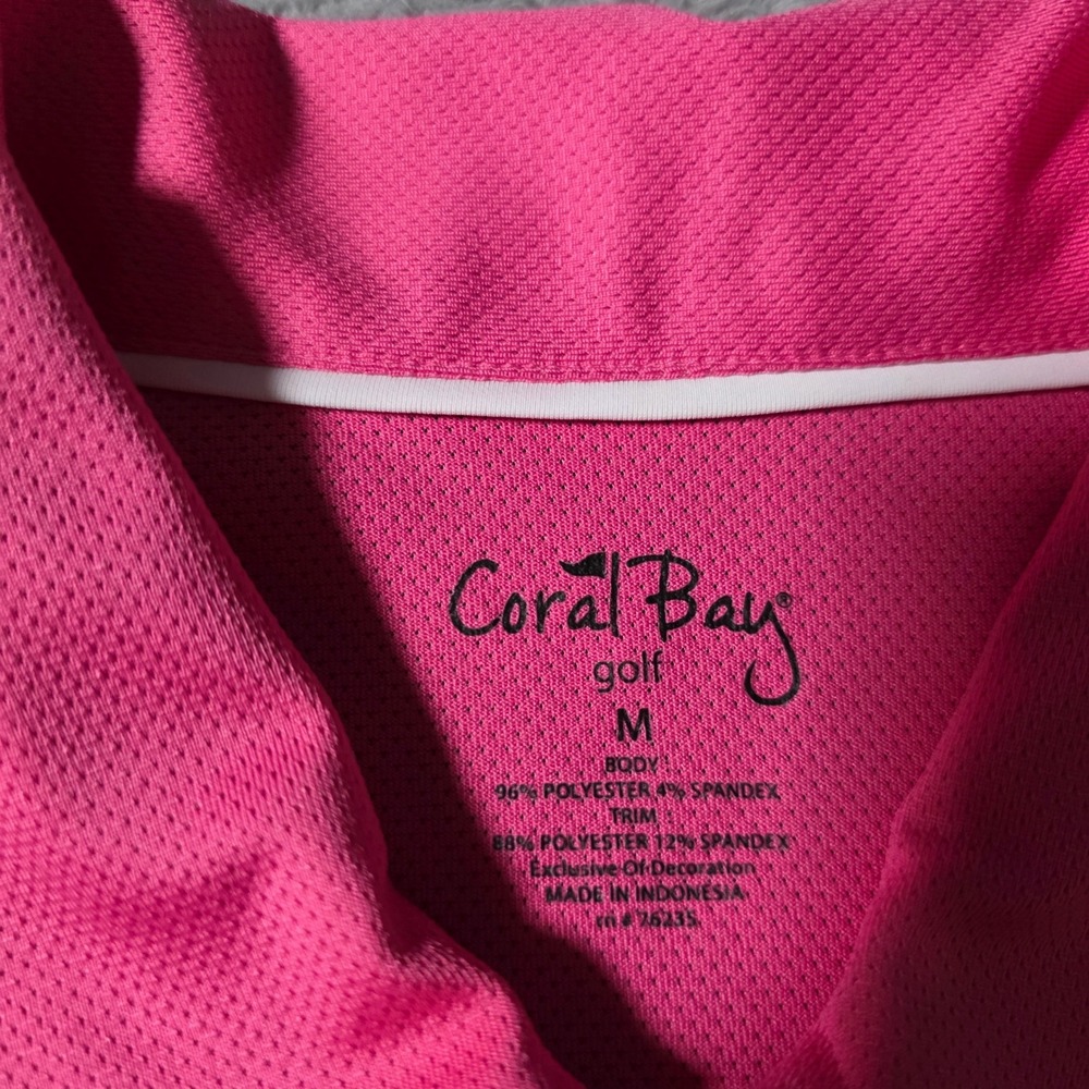 Coral Bay Golf Womens Medium Polo Shirt Pink 1/4 Zip Short Sleeve Stretch 4032 - Picture 4 of 6